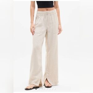 Athleta Retreat Linen High Rise Wide-Leg Pant Undyed Size Medium #658547